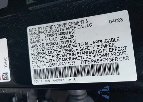 2023 Acura Tlx Technology Package from USA, damaged, VIN 19UUB5F40PA004333
